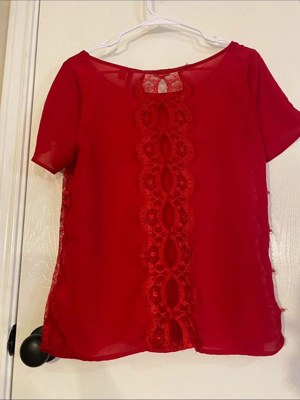 LC Lauren Conrad Red Lace Accent Blouse